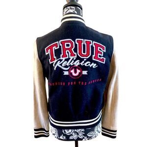 True Religion Wool Varsity Jacket Winter Patchwork College Letterman Patchwork